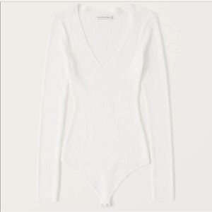 White Abercrombie knit long sleeve bodysuit